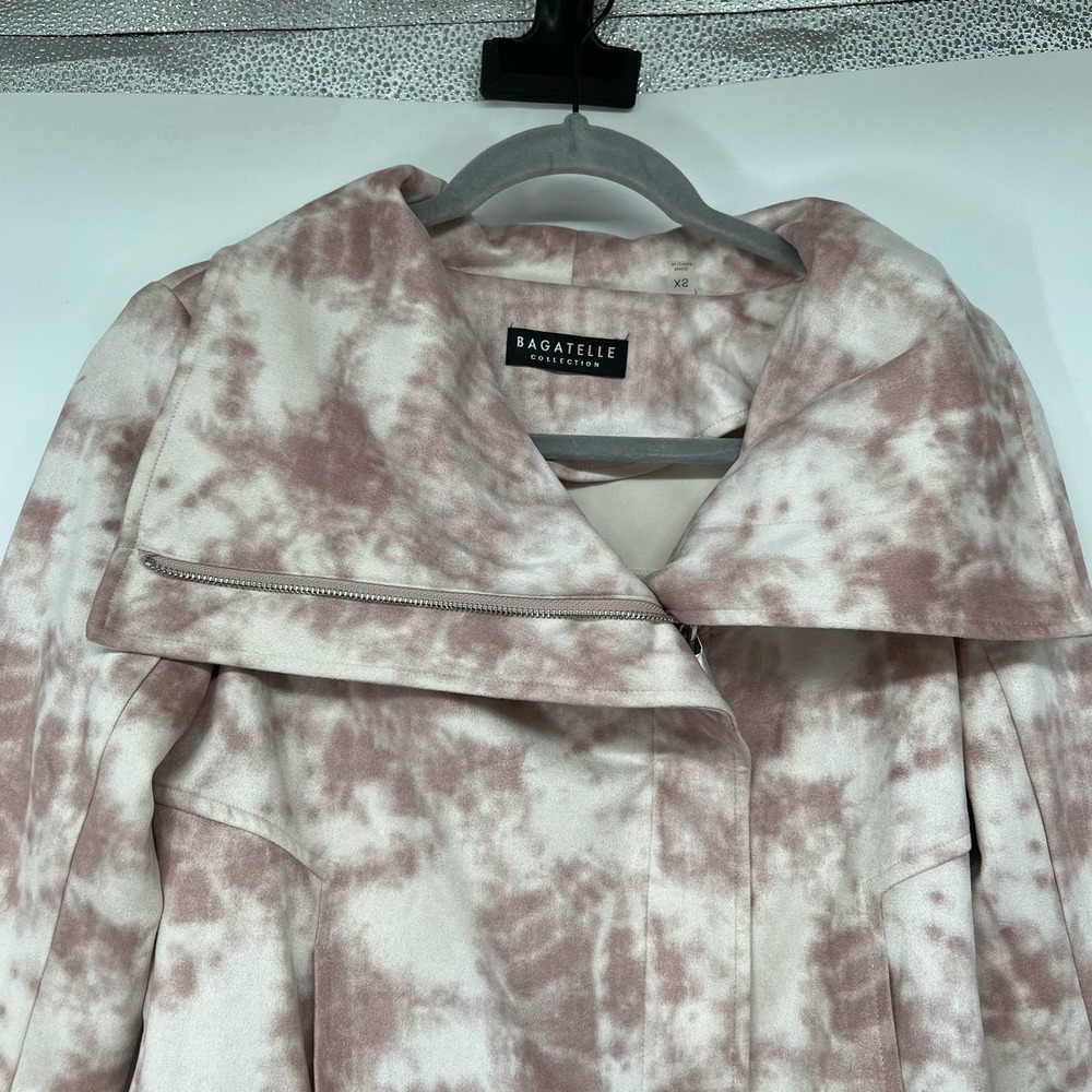 Bagatelle Faux Suede Tie-Dye Moto Jacket Women's Size XS Dusty Rose & White - Picture 4 of 9